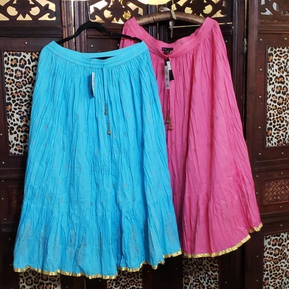 Grace Elements Maxi Skirt Western Aqua Gold Bohemian Petite Size Medium NWOT